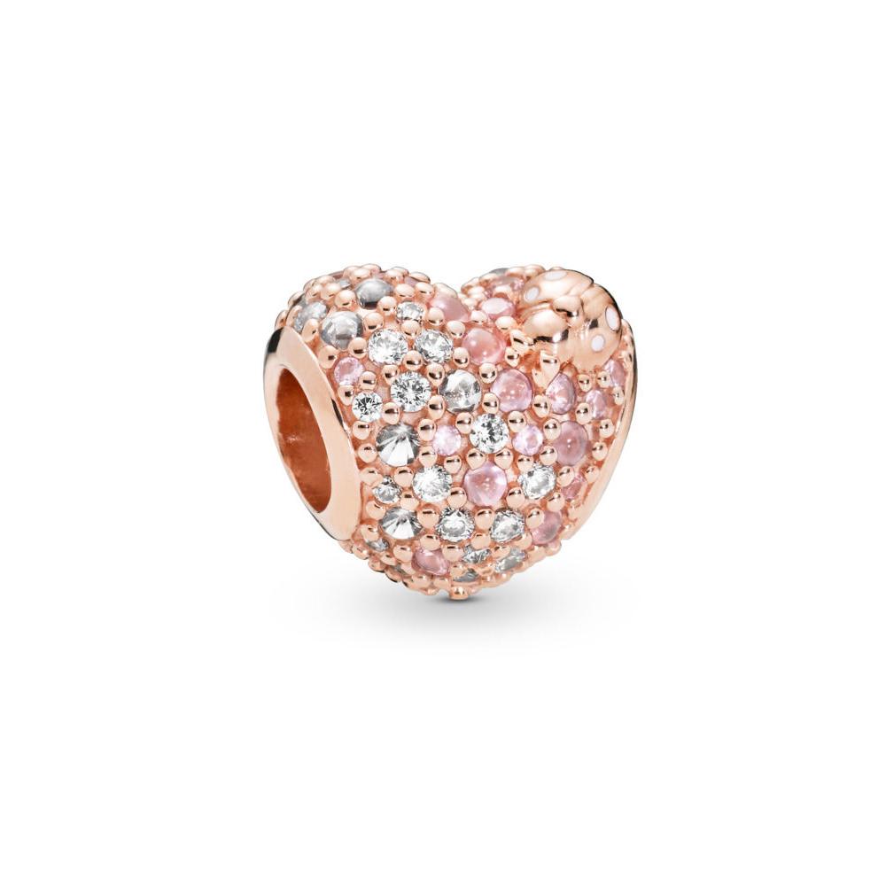 925 Sterling Silver Rose Gold Charms Open Heart Sparkling Polish Charm Pendant Clip Stopper Charms Fit Original Fashion Bracelet