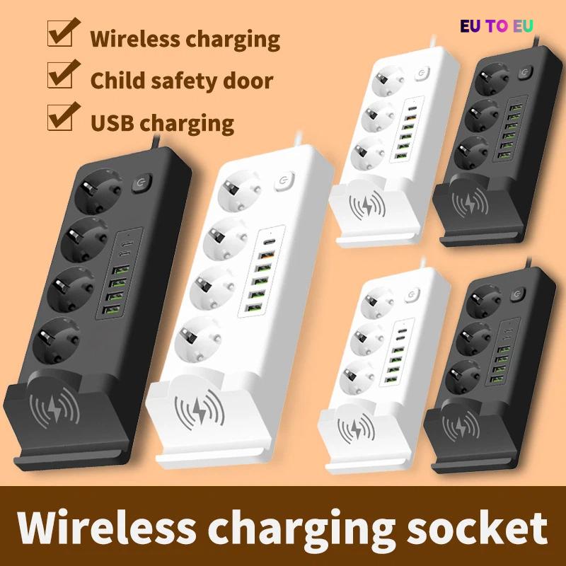 EU To EU Power Station – Multi-Outlet USB PD Strip with Built-in Charging Pad