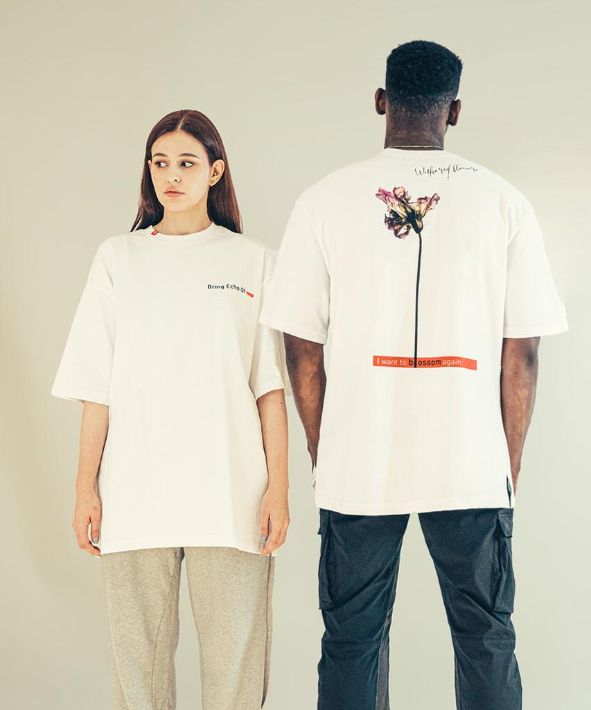 BEOM Withered Flower Oversized T-Shirt White