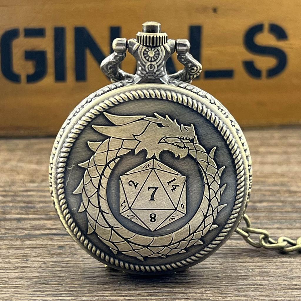 Bronze Pocket Watch with Smallest Metal Set Micro Dices Set Pocket Watch Case Suitable for Tabletop RPG and Board Games