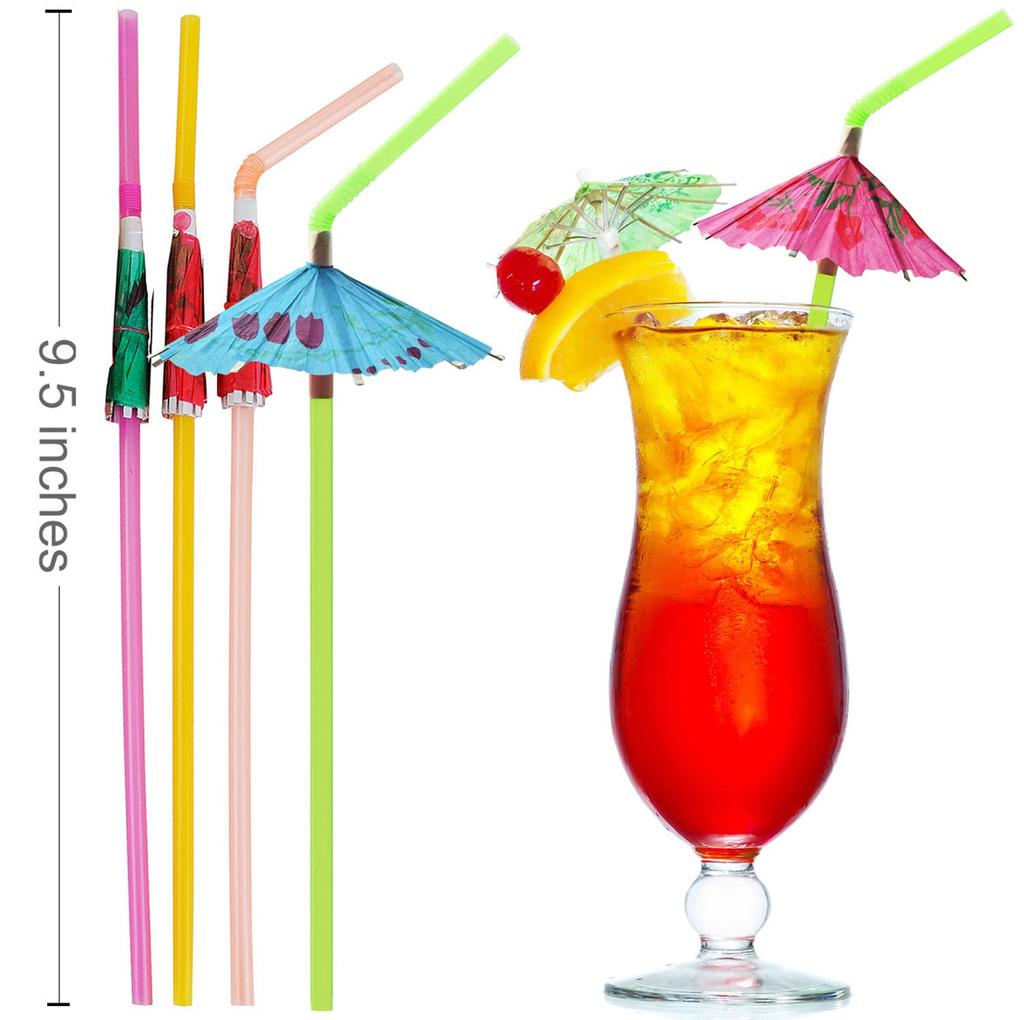 100 Pieces/set, Umbrella Beverage Straws, Plastic, Fancy Cocktail Straws, Tropical, Birthday/pool Party Decorations, Mixed Colors, Random Colors