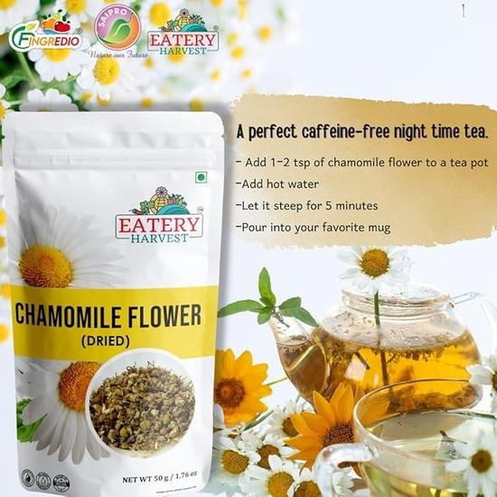EATERY HARVEST by Saipro Chamomile Flower 100 G (50 G*2 Packs) Anti-Inflamatory Diet Chamomile Tea| Caffeine Free | Calming Tisane