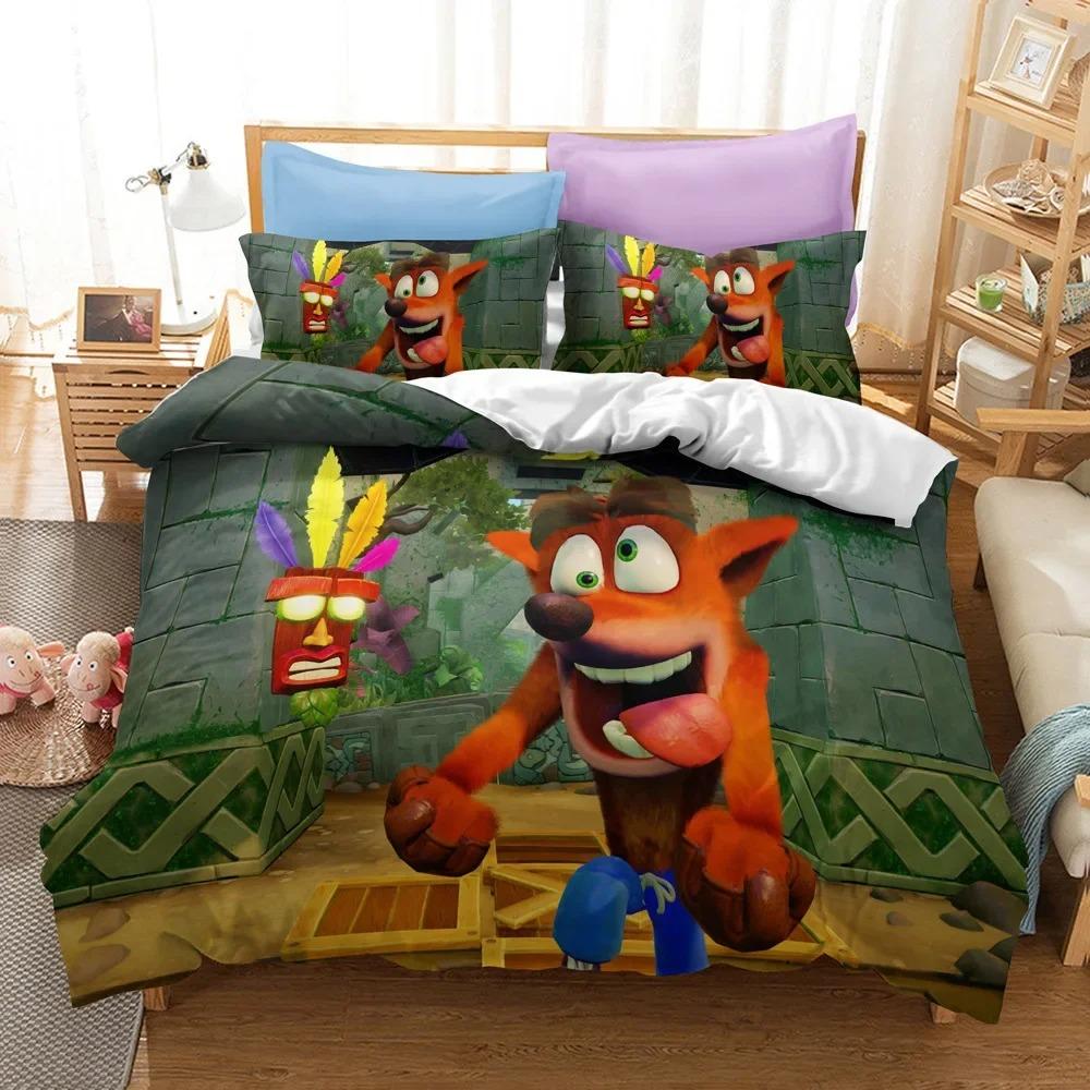 Комплект постельного белья с 3D-принтом Crash Bandicoot, игровой мультяшный пододеяльник, двуспальный, двуспальный, двуспальный, двуспальный, для взрослых и детей, постельное белье, пододеяльник