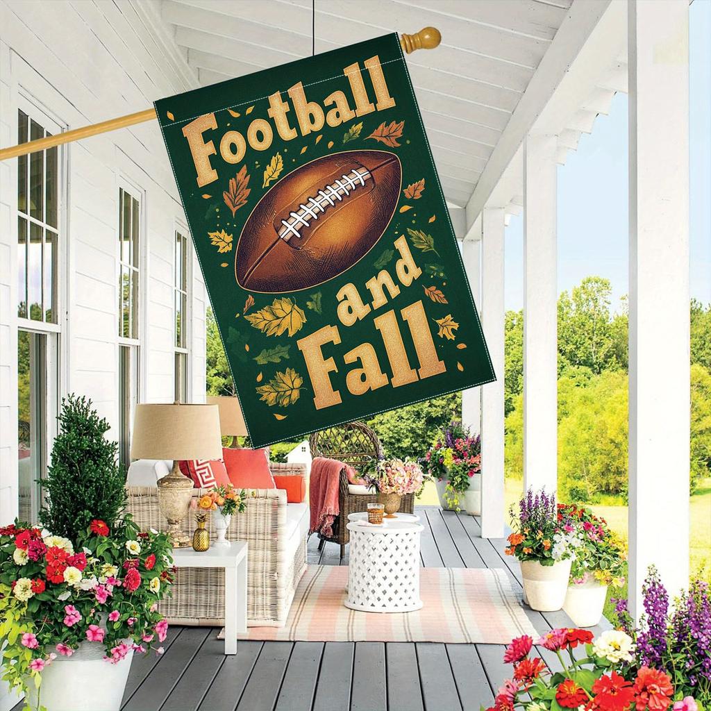 Autumn Thanksgiving Football Garden Flag - Double-Sided Polyester Yard Flag for Outdoor Decoration, No Electricity Required, 1pc