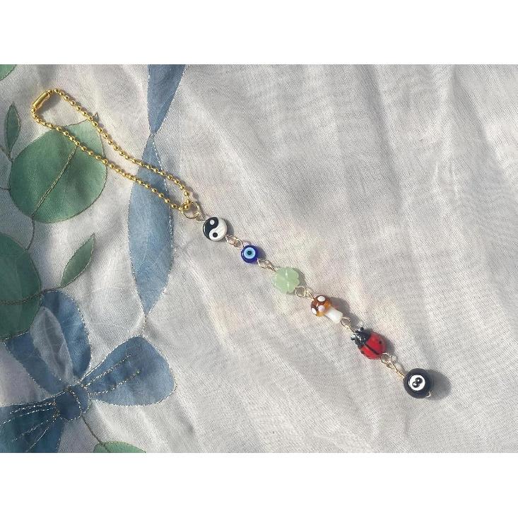 Evil Eye Car Hanging Ornament,Good Lucky Days Car Charm,8 Ball Mushroom Four-Leaf Clover Pendant for Car Rear View Mirror,Cute Boho Evil Eye Ladybug