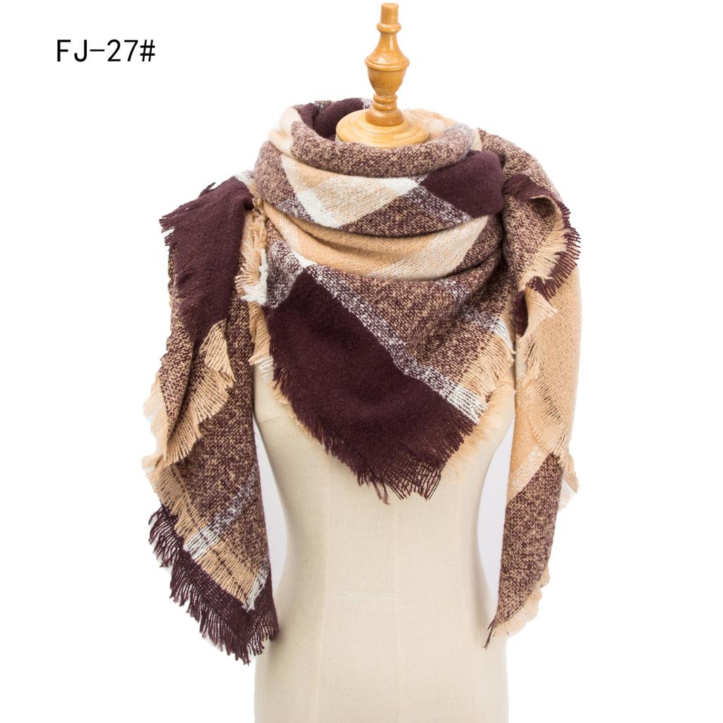 Autumn and Winter New Thickened Warm Circled Yarn Prickly Wool Plaid Square Scarf Scarf Female