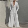 Oversized Men Lapel Neck Long Sleeve Striped Loose Long Rompers Jumpsuits