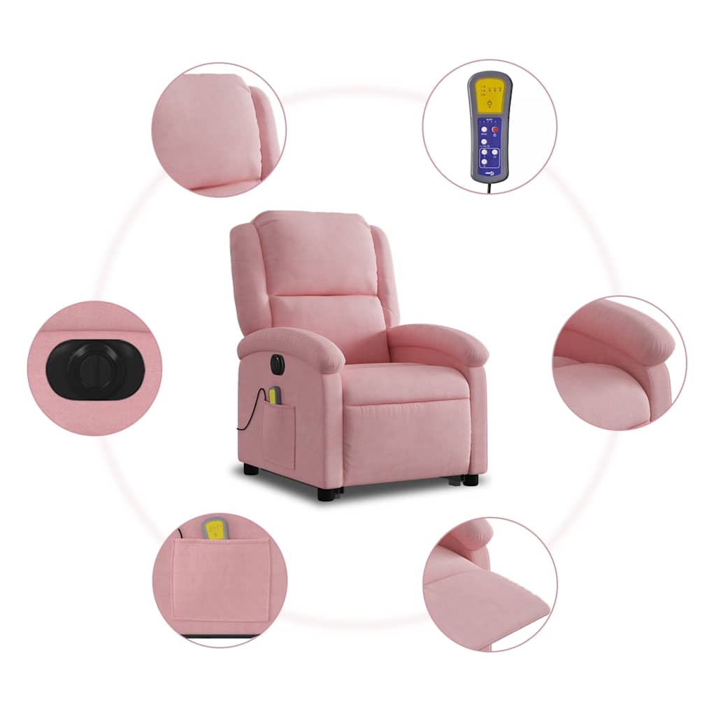 Electric Lift Chair with Massage Function Pink Velvet