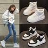 High-top Little White Shoes Women's Muffin Thick-soled Round Head Splicing Single Shoes Sports Shoes Spring and Autumn Versatile Casual Board Shoes