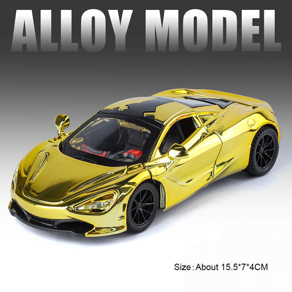 1: Масштаб 32 720S Модели из сплава Игрушки Литой автомобиль Двери открываются Звук Свет Оттянуть Миниатюрные транспортные средства Настольная коллекция Украшения