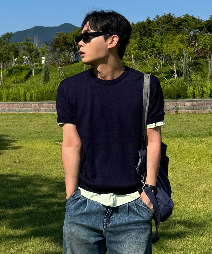 POLYGRAM Ribbed Round Short Sleeve Knit - 3 Colors