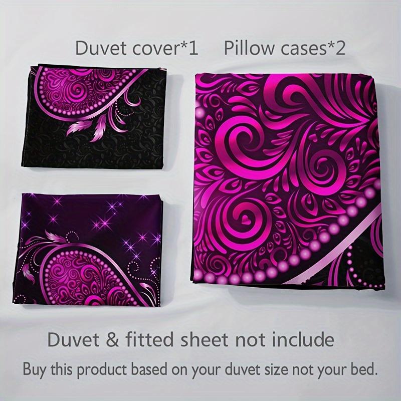 3pcs Purple Heart Rose Floral Print Duvet Cover Set - 1 Duvet Cover 2 Pillowcases Breathable Polyester Perfect for All Seasons