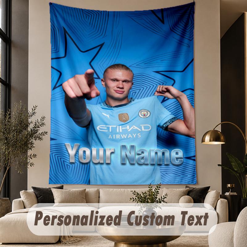Custom Text Tapestry Erling Haaland Print Wall Tapestry Indoor Living Room Wall Decor