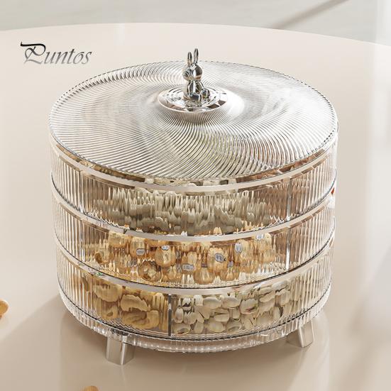 Трехслойный разделенный поднос для подачи орехов с крышкой, вращающийся на 360 градусов. Прозрачный пластиковый контейнер для закусок. Хранение сухофруктов без бисфенола-А.