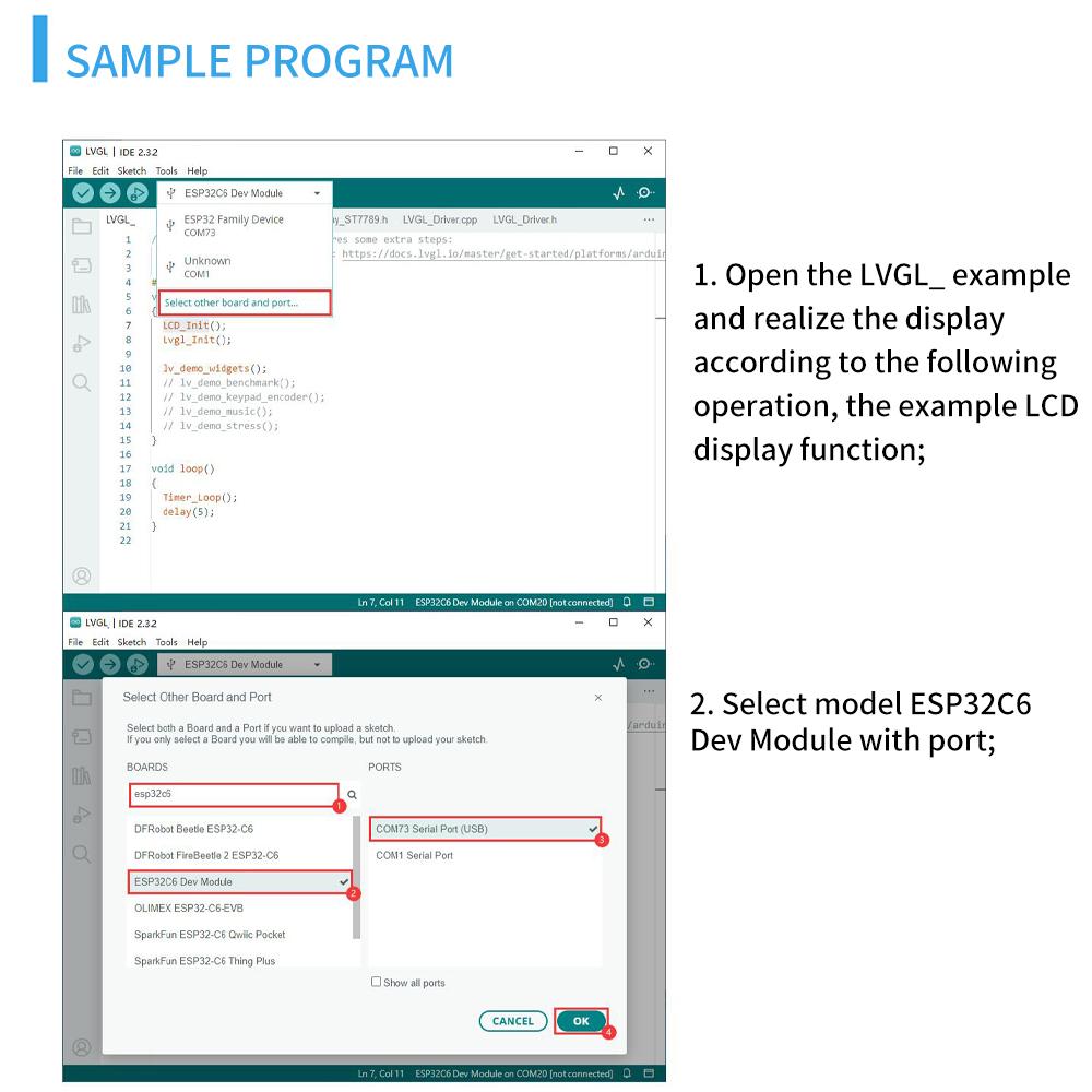 Плата разработки ЖК-экрана Wifi 6 Bluetooth 5 встроенный RGB цветной 1,47-дюймовый TFT светодиодный экран USB Type-C интерфейс
