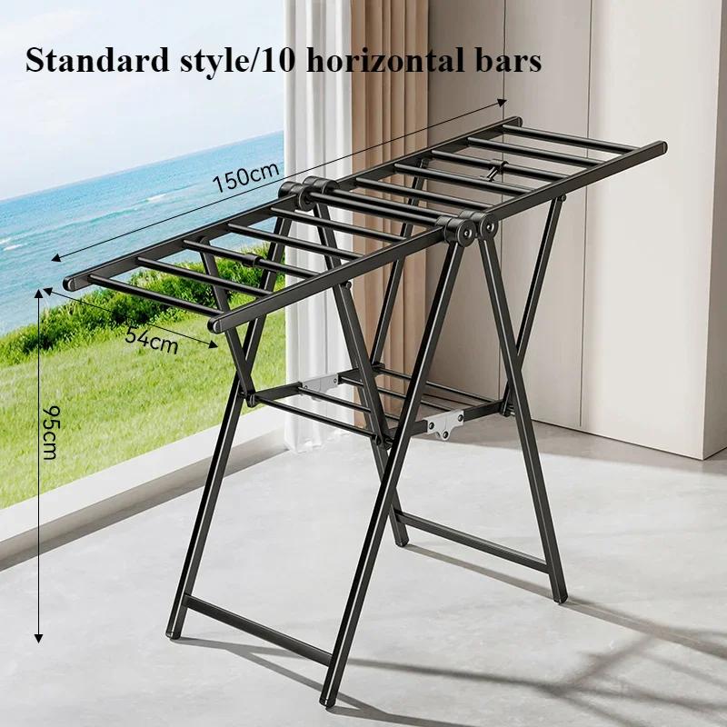 Folding Clothes Rack Indoor and Outdoor Balcony Bedding Drying Artifact Carbon Steel Bedroom Drying Rack Household Drying Pole