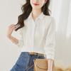 Women's Long-Sleeve White Cotton Shirt with Doll Collar - New Spring Design for a Chic, Commuting Look