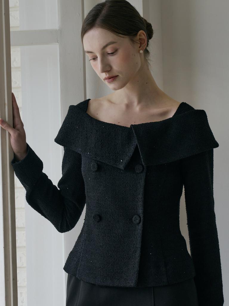 Peulomdeimomeonteu Merry Tweed Off-Shoulder Jacket & Skirt Setup_3Color