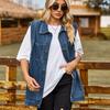 Women's Fashion Denim Autumn and Winter Sleeveless POLO Neck Casual Lapel Top Jacket