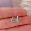Huitan Chic Green Christmas Tree Stud Earrings for Girls Cute Plant Ear Piercing Accessories Handmade Green Enamel Women Jewelry