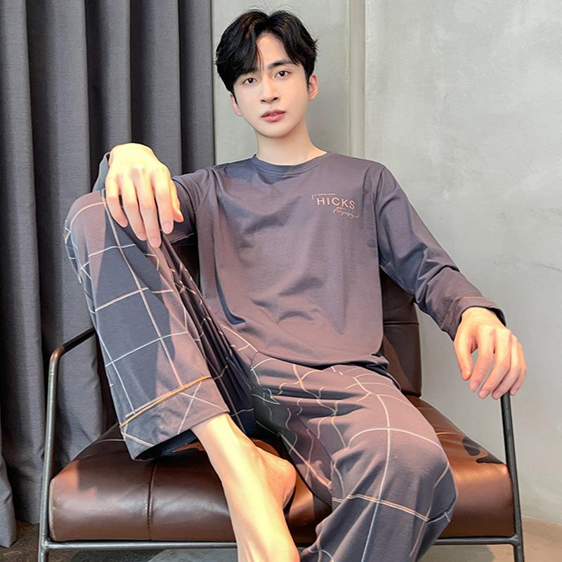 Весенняя хлопковая пижама для мужчин, домашняя одежда для сна, синяя клетчатая пижама, мужская пижама, домашняя одежда, пижама Hombre