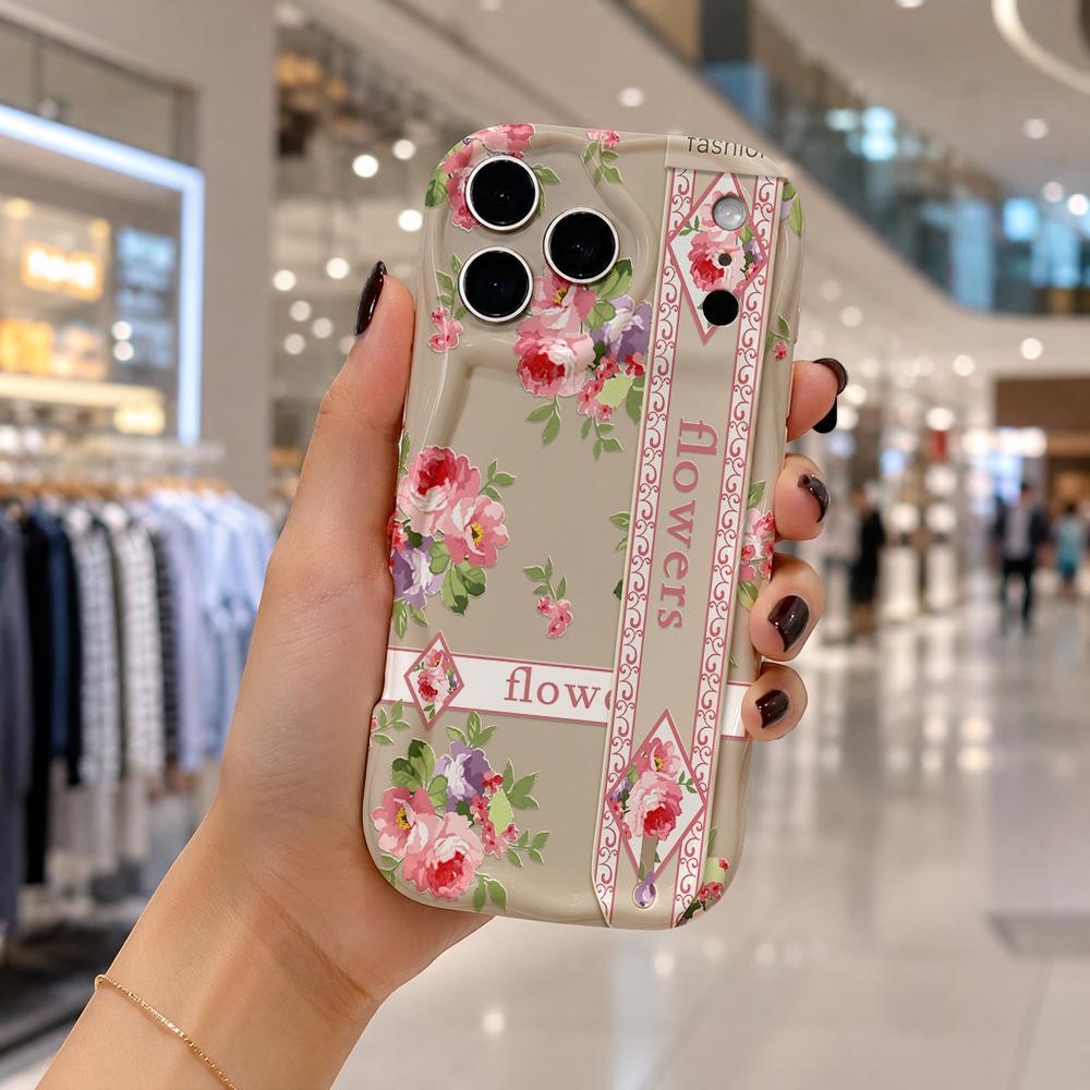 Vintage Peony Floral Phone Case For iPhone 16 15 14 Pro Max 13 12 11 Mini XR XS SE Wavy Edge Soft Cover