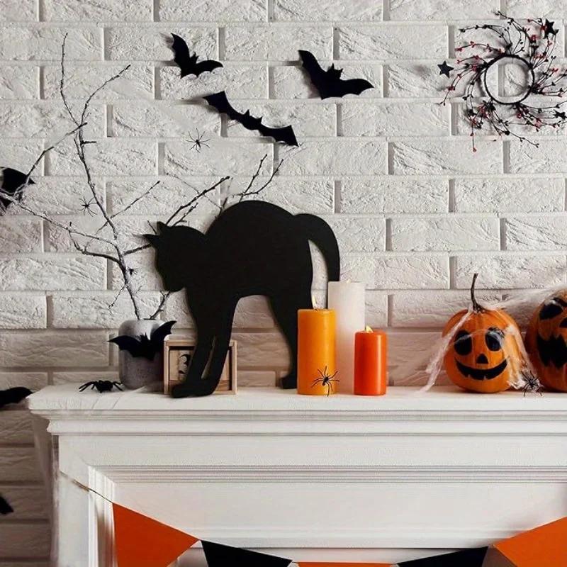 3 шт. безглазый деревянный кот Хэллоуин дверная рама украшение милый черный кот контур листинг вырезанные деревянные фигурки декор