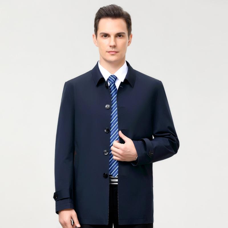 Весна и осень, новый стиль, мужская ветровка среднего возраста из шелка тутового шелкопряда, средней длины, деловая повседневная мужская тонкая куртка высокого класса с лацканами