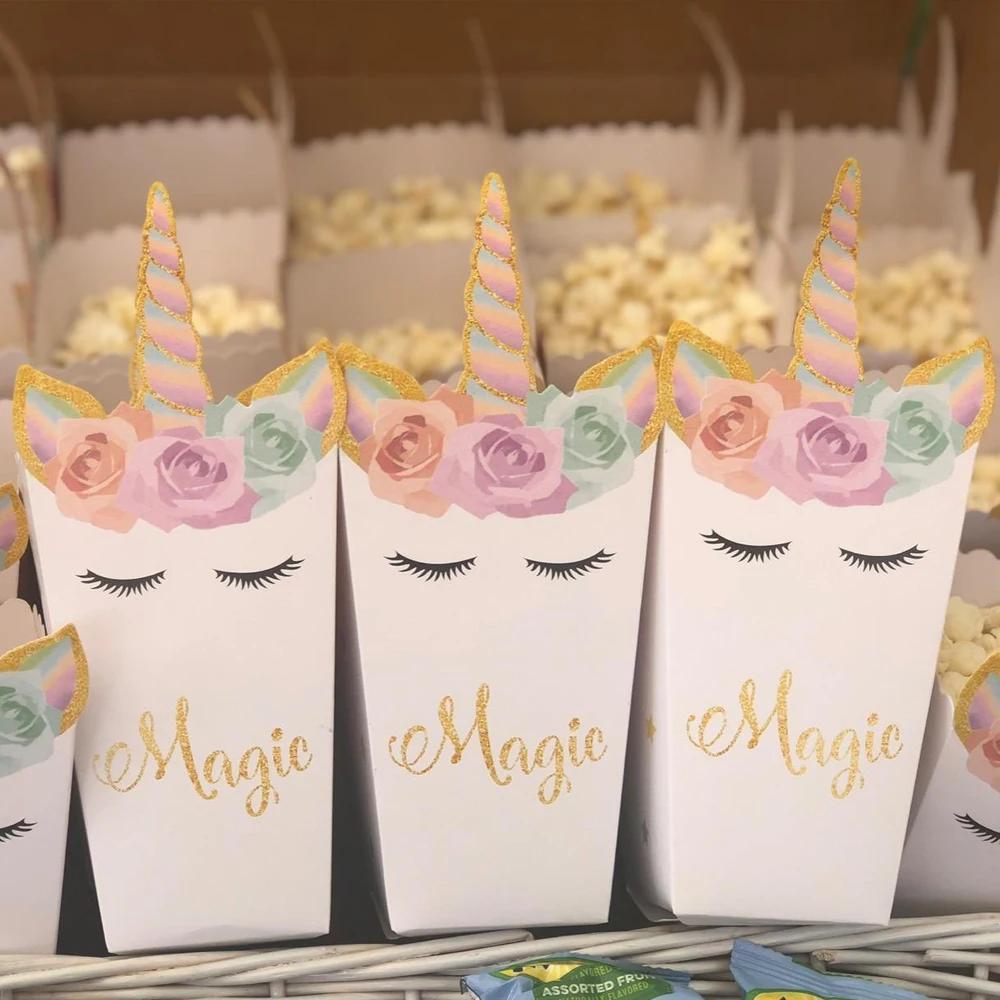 6/12pcs Unicorn Popcorn Box Unicorn Birthday Party Supplies Candy Cookie Snack Treat Box Baby Shower Birthday Party Supplies