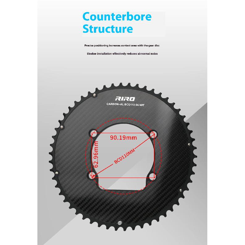 RIRO Carbon Fiber Chainrings 10-12S Super Light Road Bike Chainwheel 50-34/52-36/53-39/54-40T for Shimano 4-Bolts 110BCD Crank