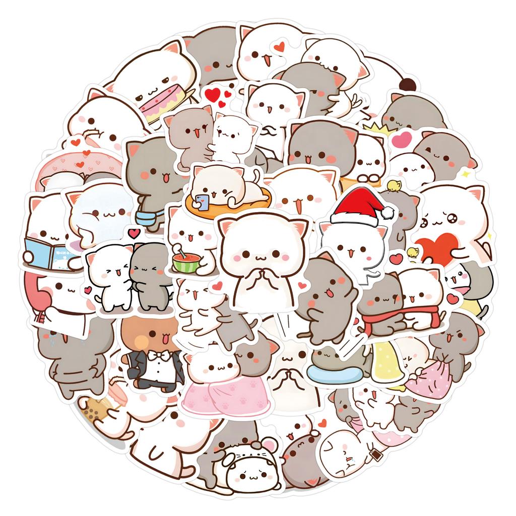 10/50pcs Kawaii Mochi Cat Stickers Mitao Cat Gaffiti Stickers for DIY Luggage Laptop Skateboard Bicycle Stickers