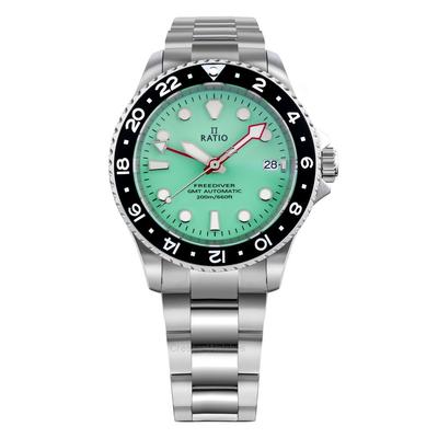 Мужские часы FreeDiver GMT Series с сапфировым стеклом из нержавеющей стали с зеленым циферблатом RTF059 200M