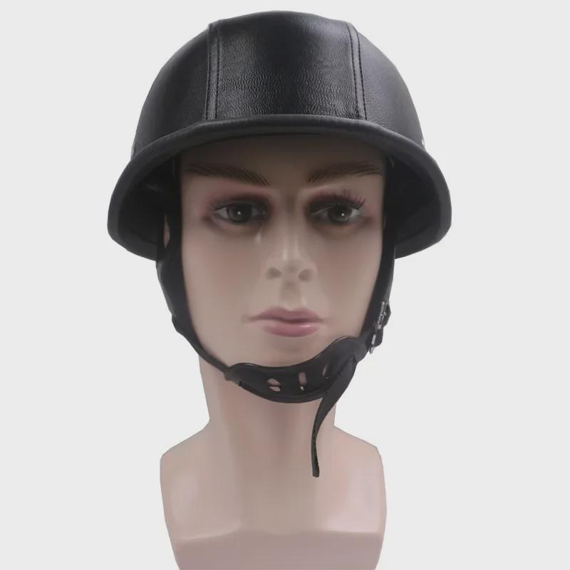 ZR-307 Черный кожаный ретро мотоциклетный полушлем M35