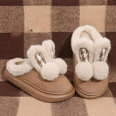 Зимние милые хлопковые тапочки с кроличьими ушками, теплые, повседневные, для дома, с толстой подошвой, нескользящие, легкие, с закрытой пяткой, домашняя обувь