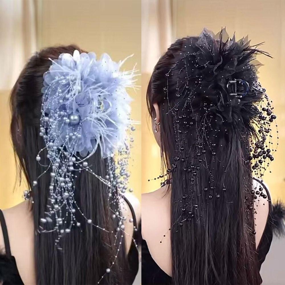 Кисточка зажим для захвата перо цветок жемчуг акула зажим элегантный коготь для волос для девочки