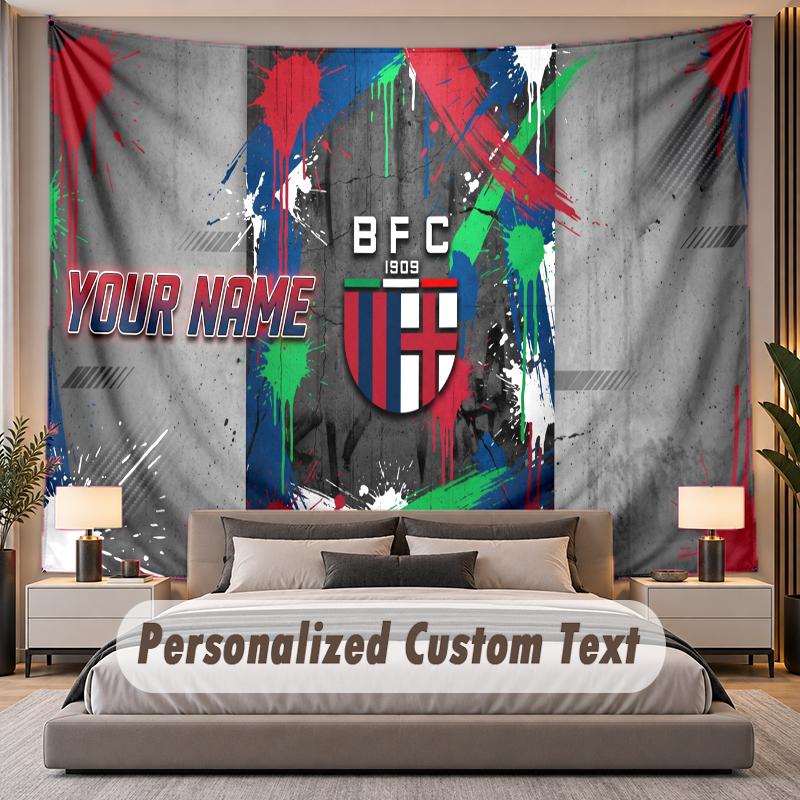 Custom Name Text Tapestry Bologna FC Personalized Polyester Wall Tapestry For Bedroom And Room