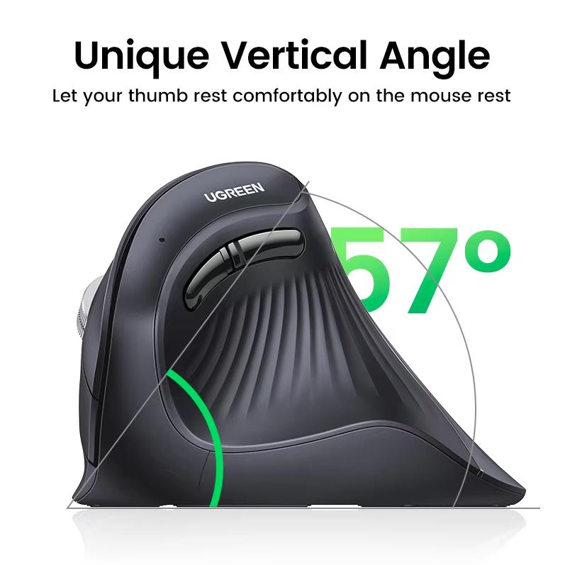 Ugreen Эргономичная мышь, беспроводная Bluetooth вертикальная мышь, вертикальная мышь с зарядкой Type-C, мышь против боли в руке, мышь с мягким звуком