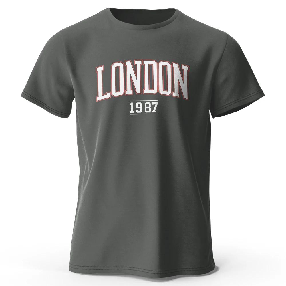 Мужская винтажная футболка London 1987 Sport 100% Хлопок Принт Оверсайз футболки для мужчин женщин Спортивные топы