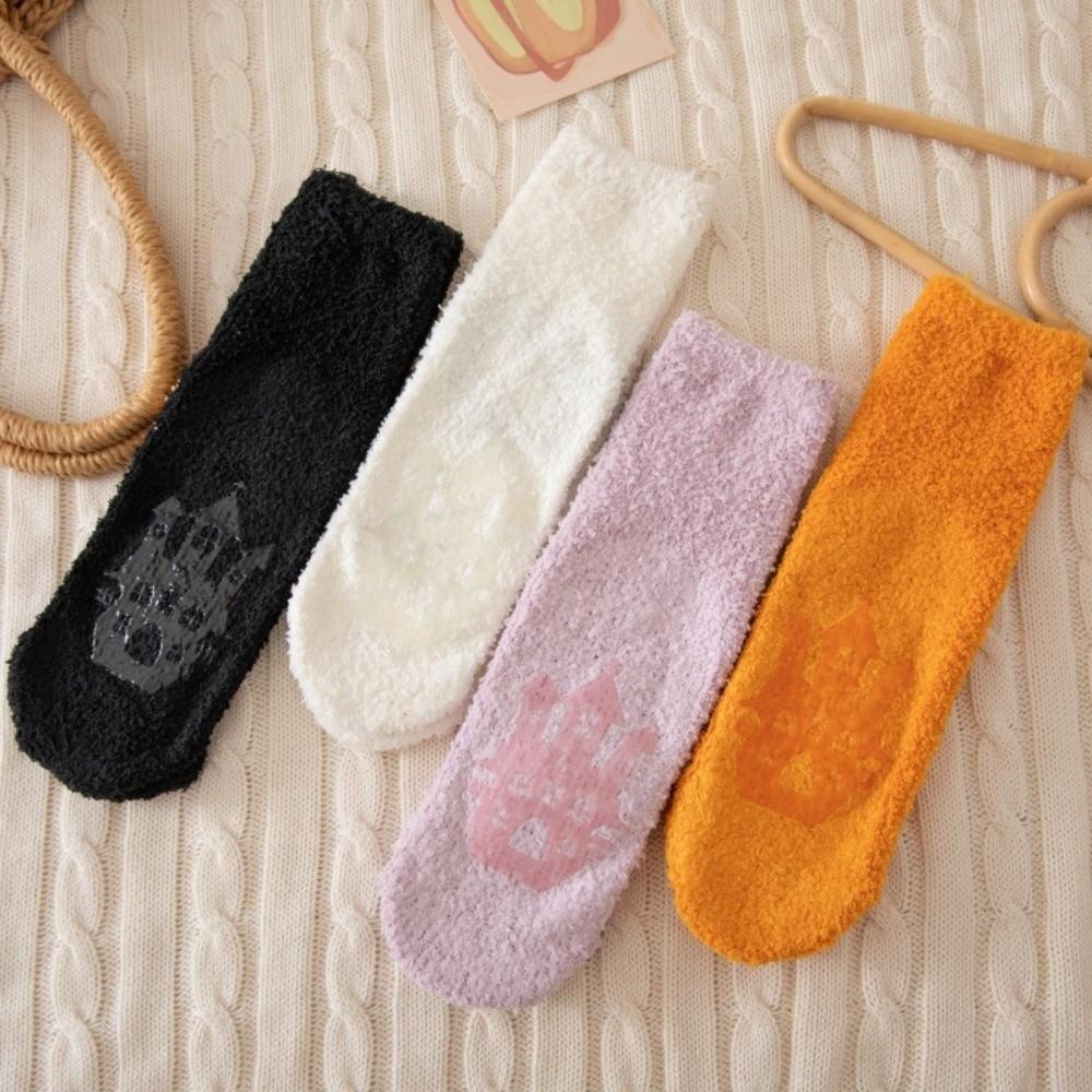 4pairs/set Coral Fleece Halloween Socks Soft Bat Ghost Mid-Calf Socks  Hallowmas Gift