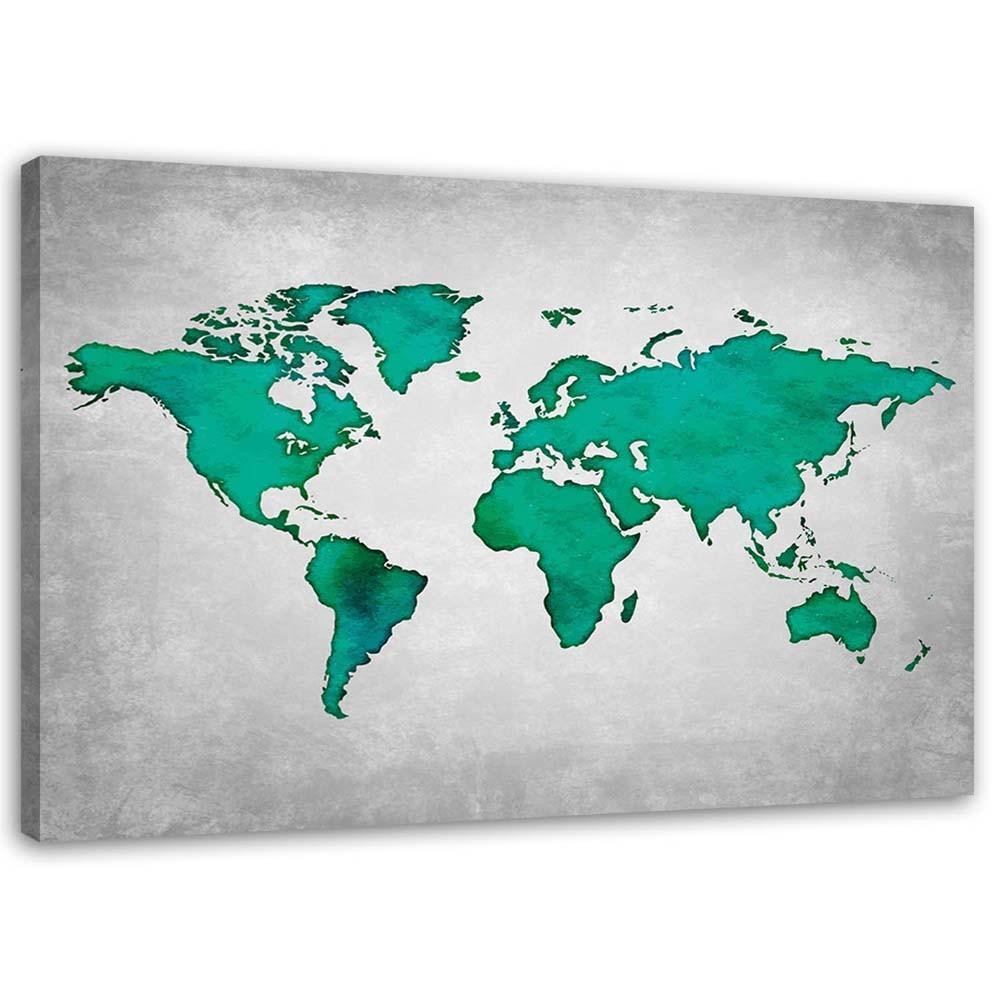 Canvas print, Green world map on concrete