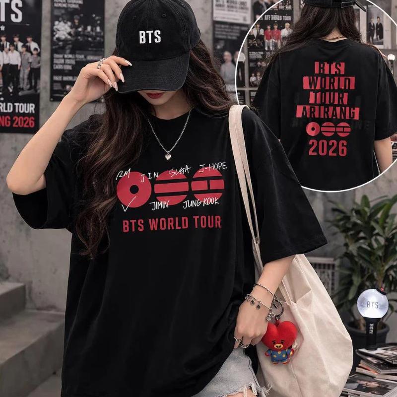 Новая хлопковая унисекс футболка с графикой BTS Arirang World Tour, Есть детские размеры, Летняя модная футболка K-pop для мужчин и женщин