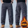 Winter Men'S Thick Velvet Warm Work Pants Casual Pants Loose Straight Tube Multi Pocket Pure Cotton Wear-Resistant Work Pants
