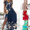 V-Neck Waist Tight Women Dress Hollow Sleeve Cold Shoulder Split Hem Gown Dress Female Clothing