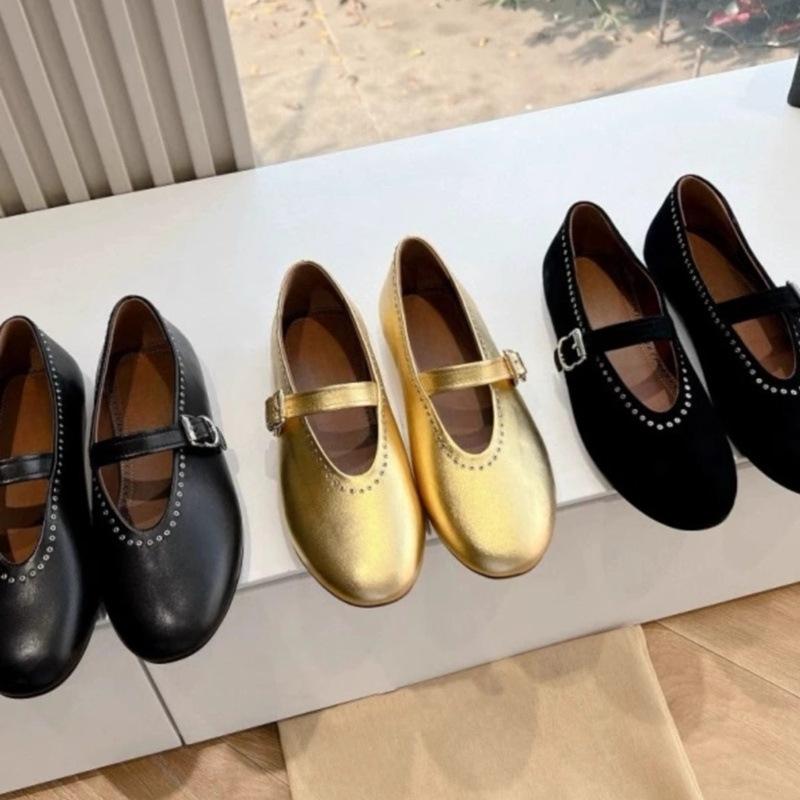 Осенние туфли Мэри Джейн с ремешком на одно слово и заклепками ручной работы, на мягкой подошве, повседневные балетки, туфли для бабушек, женские