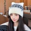 Fair Isle Style Jacquard Knitted Hat Printed Printing Knit Cap Sweet Cat Ears Beanies  Girls