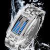 Business Men Stainless Steel Blue Binary Luminous LED Electronic Watch Displays Waterproof Fashion Women Led Watch
