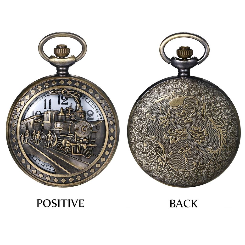 JEWELRYWE Карманные часы Антикварные часы с подвеской в виде поезда Аналоговые карманные часы с подвеской на шею Часы для мужчин Церемония совершеннолетия День рождения Годовщина