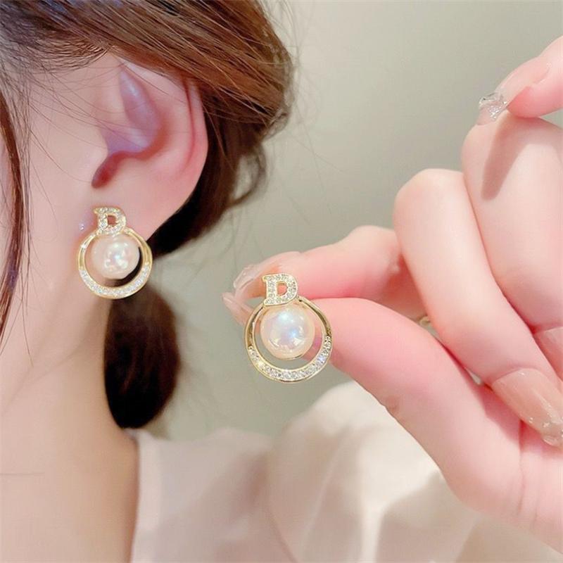 Элегантные модные корейские серьги-гвоздики с жемчугом и цирконием для женщин и девушек, подарочные ювелирные изделия оптом