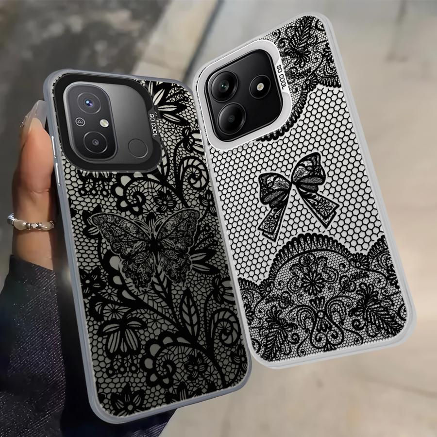 Дизайнерский Черный Кружевной Чехол для Xiaomi Redmi Note 9 10 K60 12C A5 10C 13C 9C 9T 14C A1 A2 Plus Задняя Крышка Телефона