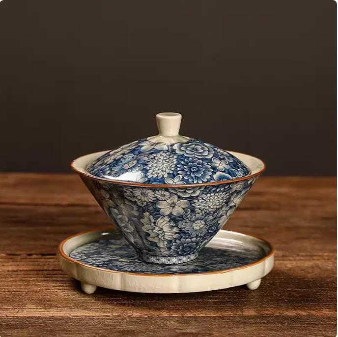 Сине-белая керамика Ru Kiln, чаша Three Talent, бытовая китайская чайная чаша, ретро-чайник, 1 шт.